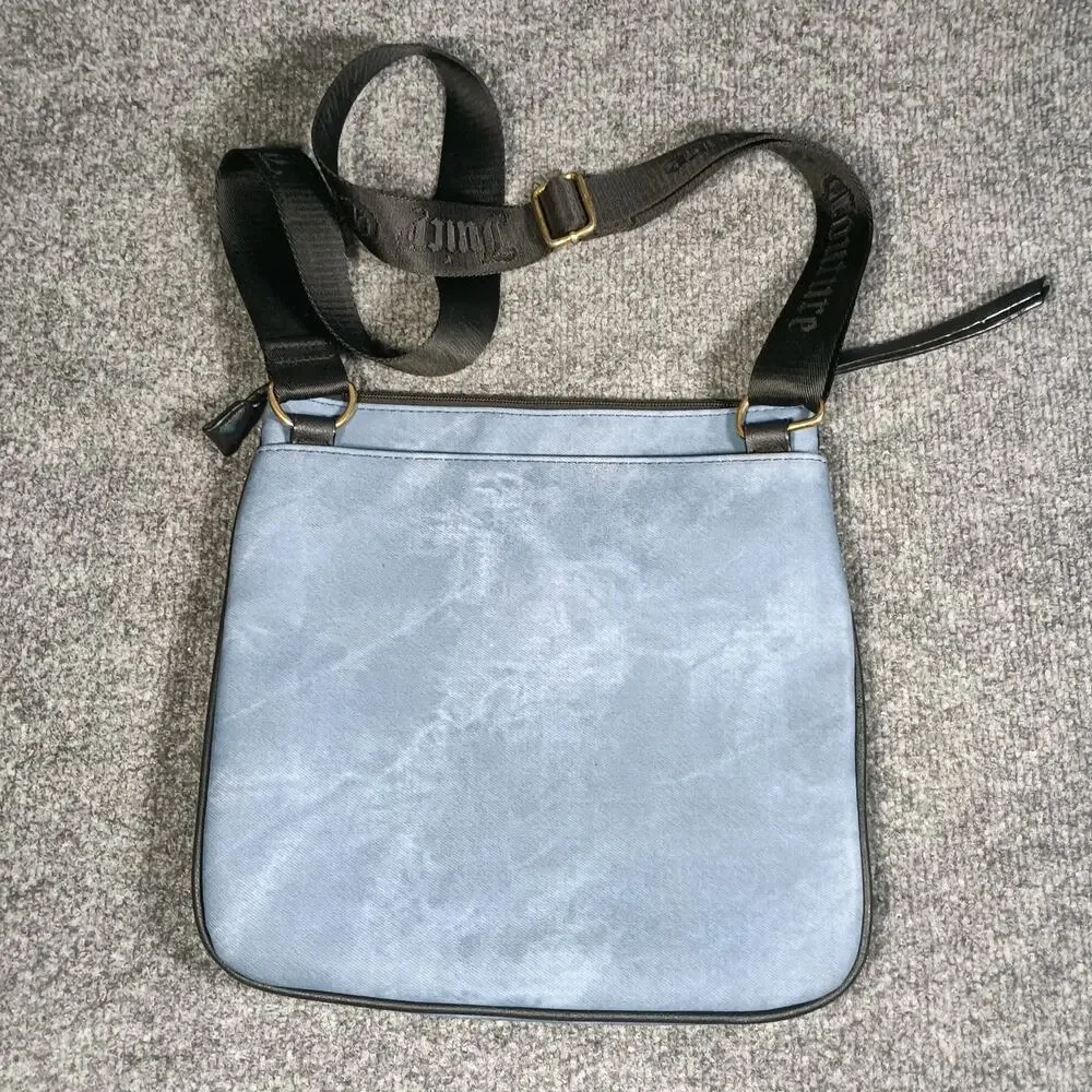 Juicy Couture Crossbody Bag Blue Sequin Studded Logo Strap - Picture 2 of 6